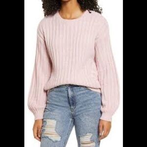 BlankNYC Heather Ribbed Crewneck Sweater - pink